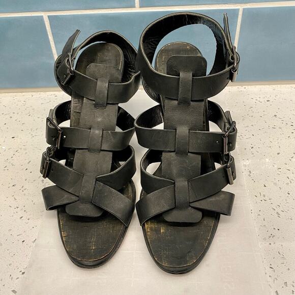 Manolo Blahnik Leather Gladiator Sandals Stiletto Heels Black 40.5 Multistrap - Picture 6 of 14